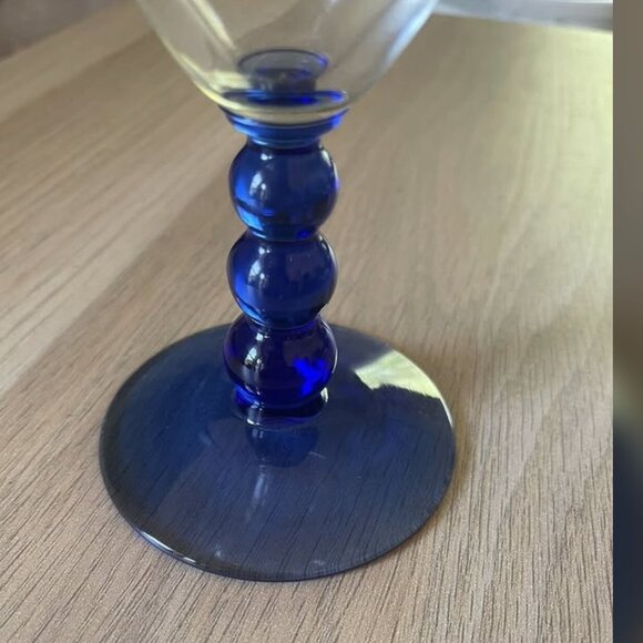 Vintage MCM Margarita Glasses Cobalt Blue Bubble Stem Mid Century Modern - Picture 2 of 3